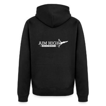 Aim High Calisthenics Fitness Workout - Unisex Premium Bio Zip Hoodie - Schwarz - Hinten - Nico (187cm)