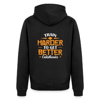 Train Harder to get Better Calisthenics - Unisex Premium Bio Zip Hoodie - Schwarz - Hinten - Nico (187cm)