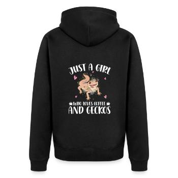 Gecko Liebhaber - Unisex Premium Bio Zip Hoodie - Schwarz - Hinten - Nico (187cm)
