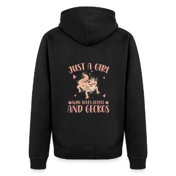 Gecko - Unisex Premium Organic Zip Hoodie - black - Back - Nico (187cm)