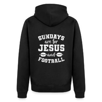 Sundays are for Jesus and Football USA - Unisex Premium Bio Zip Hoodie - Schwarz - Hinten - Nico (187cm)