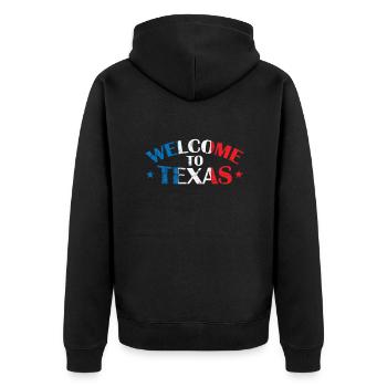 Welcome to Texas Bundesstaat der USA - Unisex Premium Bio Zip Hoodie - Schwarz - Hinten - Nico (187cm)