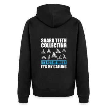 Versteinerte Haifischzähne sammeln - Unisex Premium Bio Zip Hoodie - Schwarz - Hinten - Nico (187cm)
