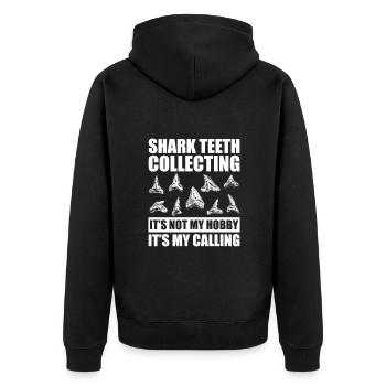 Haifischzähne Sammeln | Haifischzahn Geschenkideen - Unisex Premium Bio Zip Hoodie - Schwarz - Hinten - Nico (187cm)