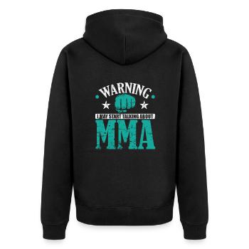 Warning I may start talking about MMA - Unisex Premium Bio Zip Hoodie - Schwarz - Hinten - Nico (187cm)