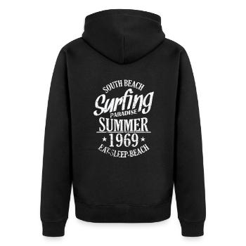 South Beach Surfing Paradise Été 1969 Surf - Veste à capuche bio Premium Unisexe - noir - Dos - Nico (187cm)
