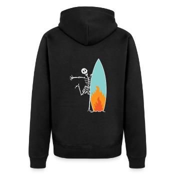 Surfing skeleton with burning surfboard - Unisex Premium Organic Zip Hoodie - black - Back - Nico (187cm)