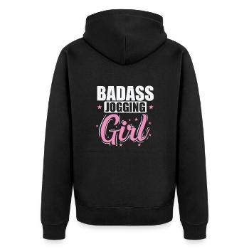 Badass Jogging Girl Fitness Sport Running - Unisex Premium Organic Zip Hoodie - black - Back - Nico (187cm)