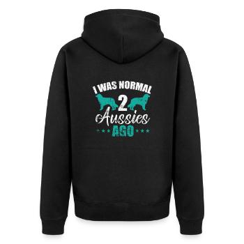 I was Normal 2 Aussies ago Australian Shepherd - Unisex Premium Organic Zip Hoodie - black - Back - Nico (187cm)
