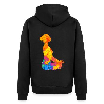 Meditation Meditieren Yoga Frauen Entspannung - Unisex Premium Bio Zip Hoodie - Schwarz - Hinten - Nico (187cm)