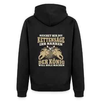 Kettensäge Sägespäne Motorsäge Holz Lustiger Spruc - Unisex Premium Bio Zip Hoodie - Schwarz - Hinten - Nico (187cm)