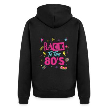 80s 80er Party Outfit Kostüm Back To The 80'S - Unisex Premium Bio Zip Hoodie - Schwarz - Hinten - Nico (187cm)