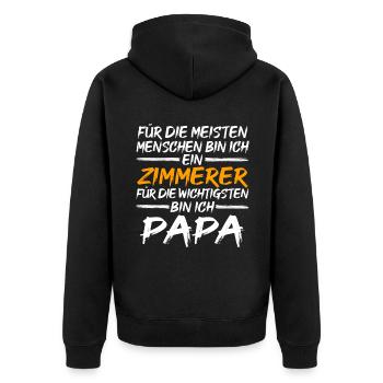 Zimmerer Papa Vater Zimmermann Geschenk - Unisex Premium Bio Zip Hoodie - Schwarz - Hinten - Nico (187cm)