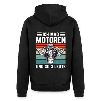 KFZ Mechaniker Mechatroniker lustiger Spruch Auto - Unisex Premium Bio Zip Hoodie - Schwarz - Hinten - Nico (187cm)