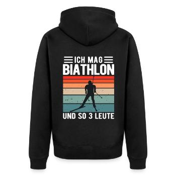 Biathlon Biathlet Wintersport lustiger Spruch - Unisex Premium Bio Zip Hoodie - Schwarz - Hinten - Nico (187cm)