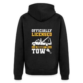 Abschleppwagen Shirts | Abschlepper Geschenkideen - Unisex Premium Bio Zip Hoodie - Schwarz - Hinten - Nico (187cm)
