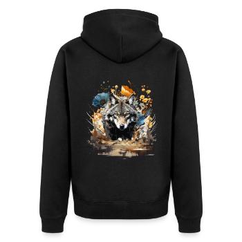 Wolf mit Vintage Blumen - Unisex Premium Bio Zip Hoodie - Schwarz - Hinten - Nico (187cm)