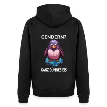 Gendern Gender Gendersternchen Ganz Dünnes Eis - Unisex Premium Bio Zip Hoodie - Schwarz - Hinten - Nico (187cm)