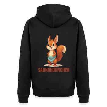 Sauna Saunameister Spruch Saunagänger Frauen - Unisex Premium Bio Zip Hoodie - Schwarz - Hinten - Nico (187cm)