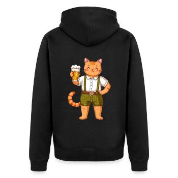 Katze mit Bier Katzenliebhaber Lederhose Bier - Unisex Premium Bio Zip Hoodie - Schwarz - Hinten - Nico (187cm)