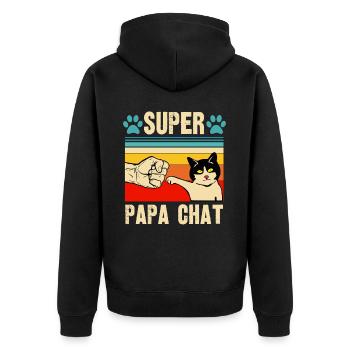 super papa chat - Veste à capuche bio Premium Unisexe - noir - Dos - Nico (187cm)