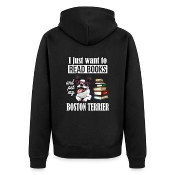 Boston Terrier - Unisex Premium Bio Zip Hoodie - Schwarz - Hinten - Nico (187cm)