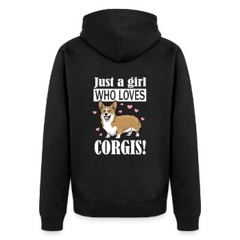 Corgi - Unisex Premium Organic Zip Hoodie - black - Back - Nico (187cm)