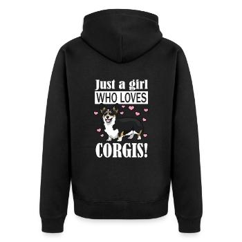 Corgi - Unisex Premium Organic Zip Hoodie - black - Back - Nico (187cm)