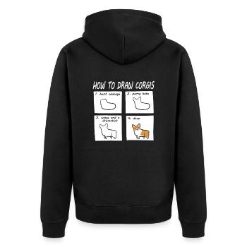 corgi - Unisex Premium Organic Zip Hoodie - black - Back - Nico (187cm)