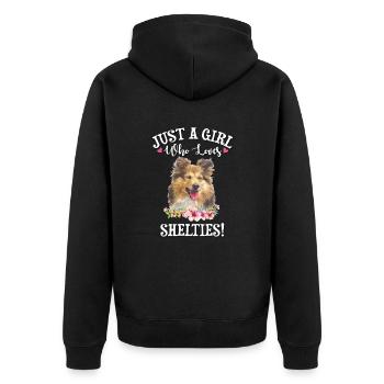 Sheltie - Unisex Premium Bio Zip Hoodie - Schwarz - Hinten - Nico (187cm)