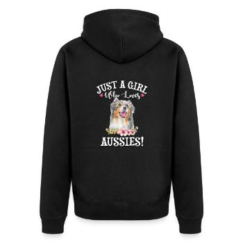 Blue Merle Australian Shepherd - Unisex Premium Organic Zip Hoodie - black - Back - Nico (187cm)
