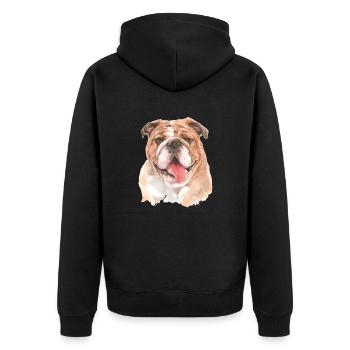 Englische Bulldogge - Unisex Premium Bio Zip Hoodie - Schwarz - Hinten - Nico (187cm)