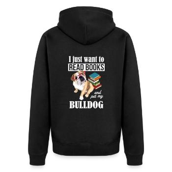 Englische Bulldogge - Unisex Premium Bio Zip Hoodie - Schwarz - Hinten - Nico (187cm)