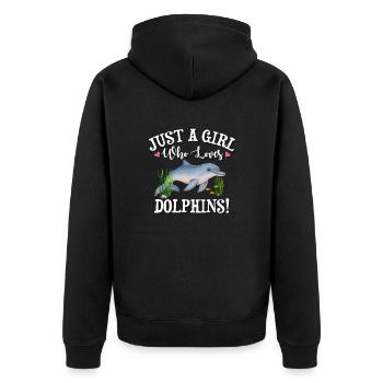 Delfin - Unisex Premium Bio Zip Hoodie - Schwarz - Hinten - Nico (187cm)