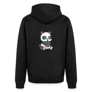 Panda - Unisex Premium Bio Zip Hoodie - Schwarz - Hinten - Nico (187cm)
