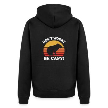 Capybara - Unisex Premium Bio Zip Hoodie - Schwarz - Hinten - Nico (187cm)
