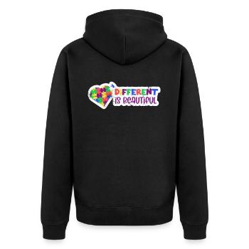 ADHS AUTIST ANDERS IST SCHÖN PUZZLE SPRUCH MOTIVE - Unisex Premium Bio Zip Hoodie - Schwarz - Hinten - Nico (187cm)