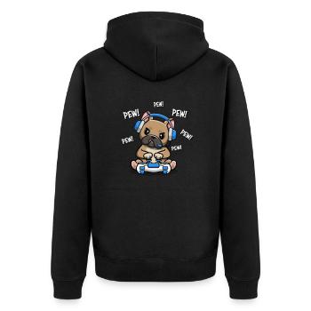 Französische Bulldogge - Unisex Premium Bio Zip Hoodie - Schwarz - Hinten - Nico (187cm)