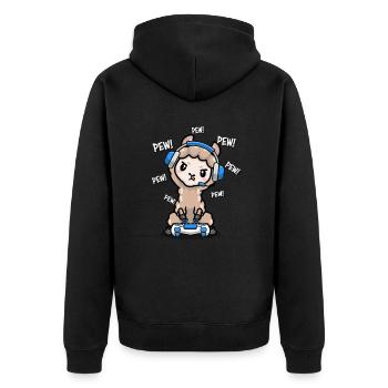 Lama - Unisex Premium Bio Zip Hoodie - Schwarz - Hinten - Nico (187cm)