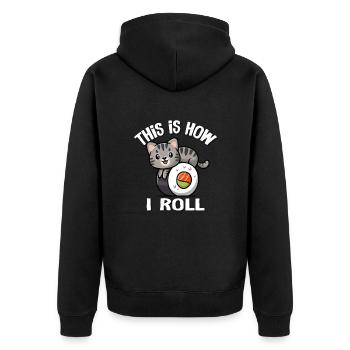 Graue Tabby-Katze - Unisex Premium Bio Zip Hoodie - Schwarz - Hinten - Nico (187cm)