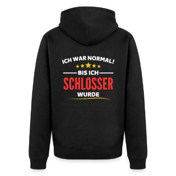 Ich war normal bis ich Schlosser wurde - Unisex Premium Bio Zip Hoodie - Schwarz - Hinten - Nico (187cm)