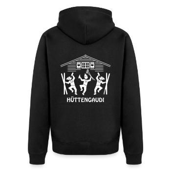 Hüttengaudi (Après Ski Party / Wintersport) - Unisex Premium Bio Zip Hoodie - Schwarz - Hinten - Nico (187cm)