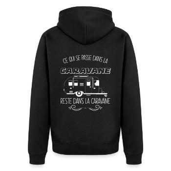 Caravane humour ce qui se passe dans la caravane - Veste à capuche bio Premium Unisexe - noir - Dos - Nico (187cm)