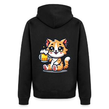 Cute Cat Drinking Beer - Unisex Premium Bio Zip Hoodie - Schwarz - Hinten - Nico (187cm)