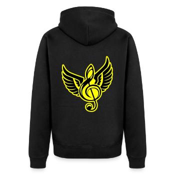 Notenschlüssel Symbol Flügel - Unisex Premium Bio Zip Hoodie - Schwarz - Hinten - Nico (187cm)