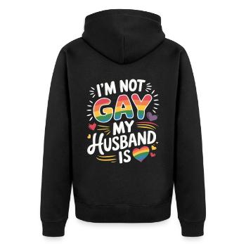 I'm Not Gay My Husband Is 19 - Unisex Premium Bio Zip Hoodie - Schwarz - Hinten - Nico (187cm)