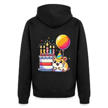 Hamster Kid Celebrating Birthday - Unisex Premium Bio Zip Hoodie - Schwarz - Hinten - Nico (187cm)