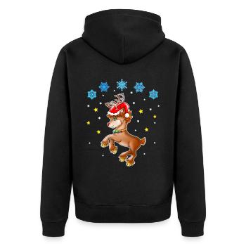 Rentier Rudolf mit Nikolausmütze - Unisex Premium Bio Zip Hoodie - Schwarz - Hinten - Nico (187cm)