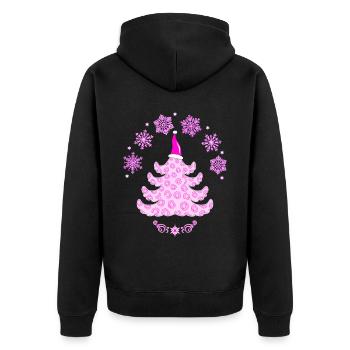 Rosa Pink Leopardenmuster Tanne - Unisex Premium Bio Zip Hoodie - Schwarz - Hinten - Nico (187cm)