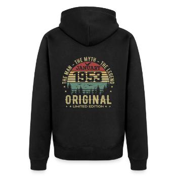 72 Year Old Birthday Gift, Born In January 1953 - Unisex Premium Organic Zip Hoodie - black - Back - Nico (187cm)